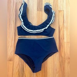 JCREW high wasted navy two piece